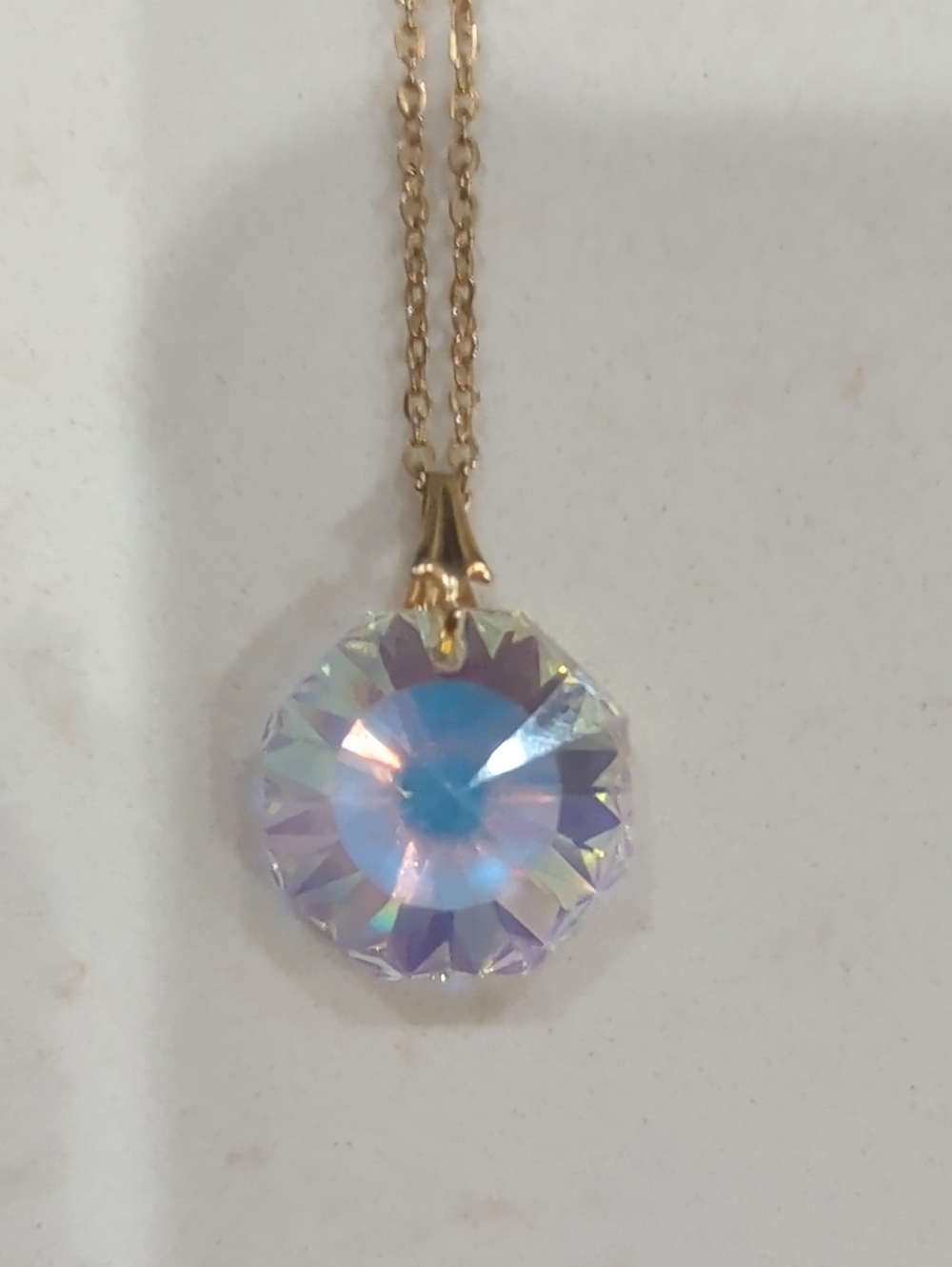 Goldtone Aurora Crystal Pendant Necklace - Iridescent Blue